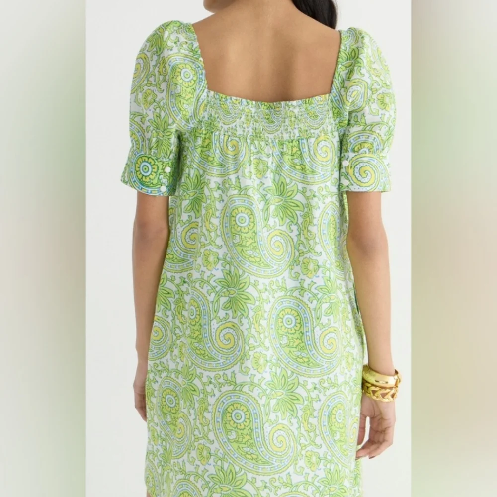 EUC....J. Crew 100% Organic Cotton Blockprint Citrus Paisley Mini Dress Size XS - Picture 2 of 13